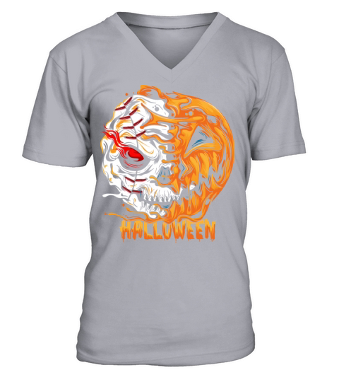 Baseball Player Halloween Pumpkin Skeleton Men's V-Neck T-shirt