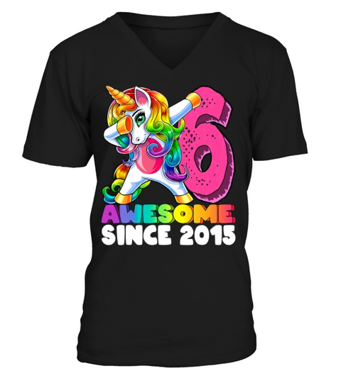 Awesome Since 2015 Dabbing Unicorn 6th Birthday Men's V-Neck T-shirt
