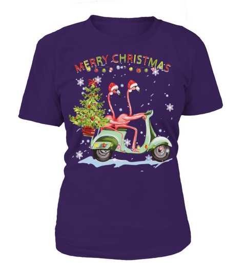 Flamingo Santa Hat Xmas Light Motobike Christmas T-Shirt Woman