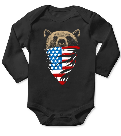 Grizzly bear with american bandana flag Long Sleeve Baby One-Piece