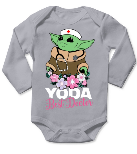 Yoda Best Doctor with Flowers Long Sleeve Baby One-Piece