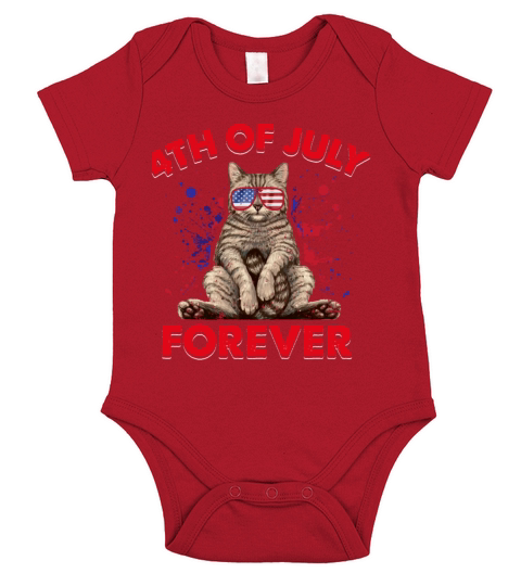 4th of july forever funny US cat with sunglasses Short Sleeve Baby One-Piece