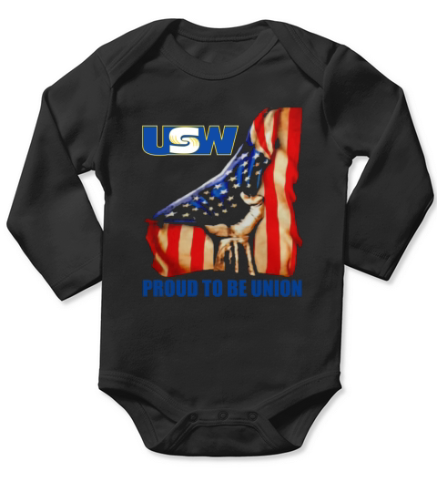 United Steelworkers Logo Proud To Be Union American Flag Long Sleeve Baby One-Piece