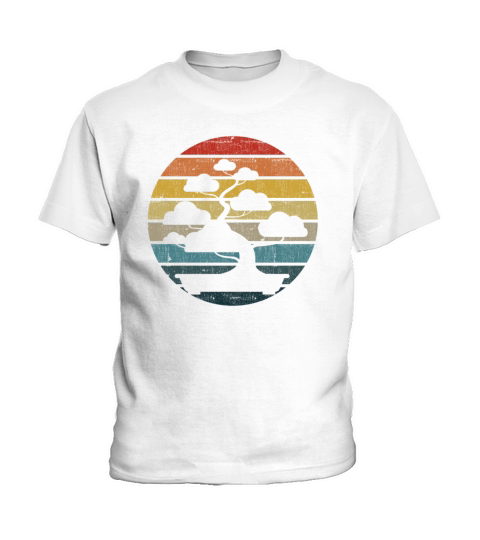 Bonsai Silhouette On A Distressed Retro Sunset Kids T-Shirt