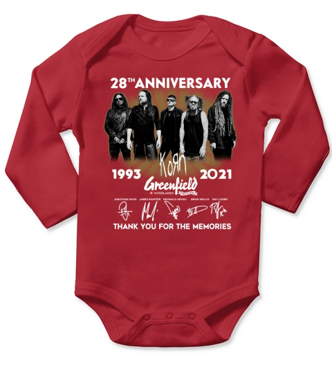 28th anniversary 1993 2021 Korn Greenfield signatures thank you for the memories Long Sleeve Baby One-Piece