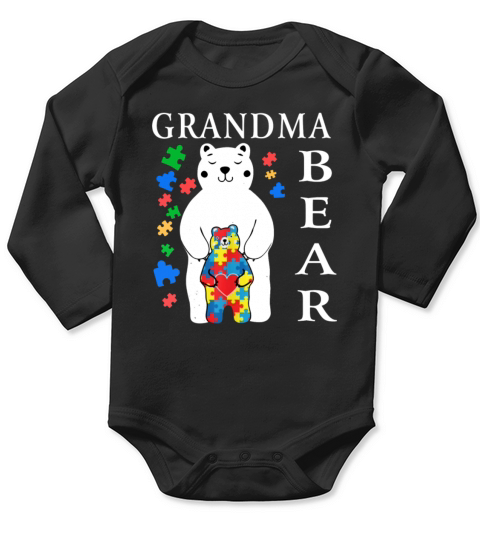 Grandma Bear Autism Awareness Long Sleeve Baby One-Piece