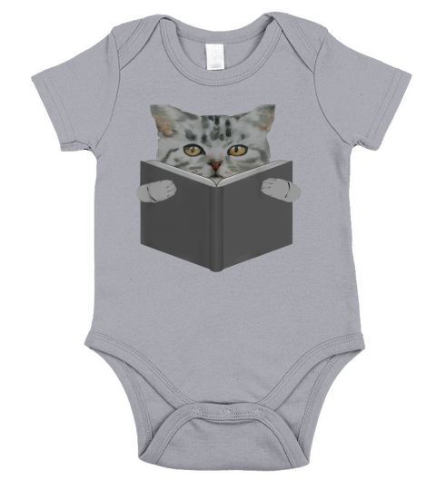 Cat Reading Book Frontside Short Sleeve Baby One-Piece