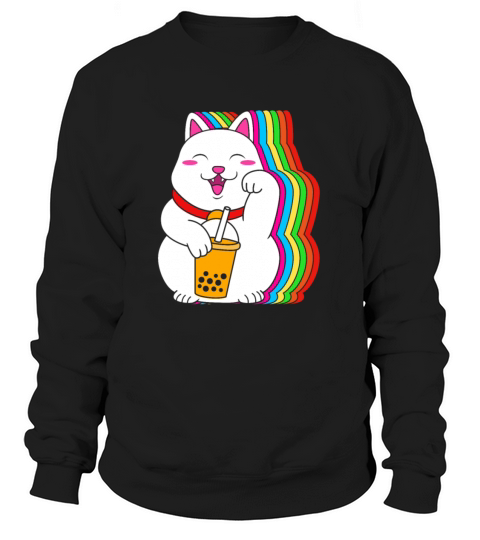 Lucky Cat Drinking Boba Bubble Tea Maneki Neko Women's Sweatshirt