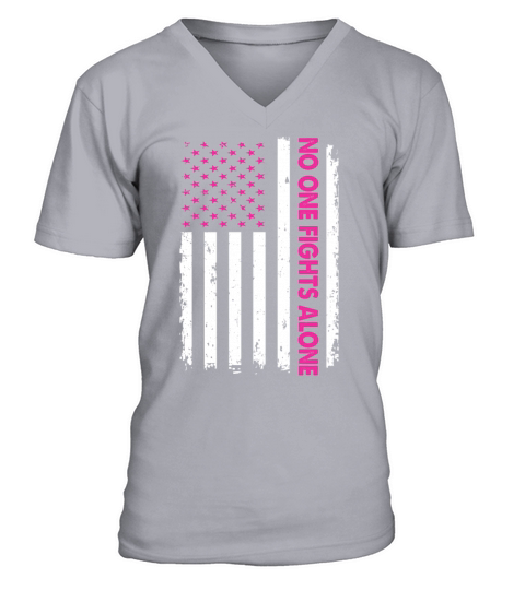 No One Fights Alone Breast Cancer Awareness Pink Men's V-Neck T-shirt
