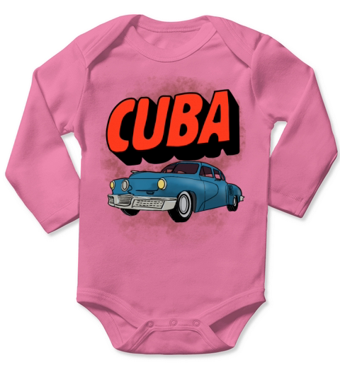 Cuba Vintage Antique Retro Classic American Car Long Sleeve Baby One-Piece