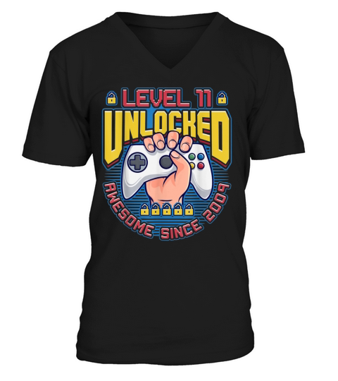 Level 11 Unlocked Awesome 2009 Boys 11th Birthday Men's V-Neck T-shirt