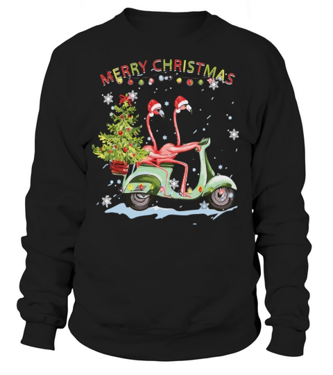 Flamingo Santa Hat Xmas Light Motobike Christmas Women's Sweatshirt