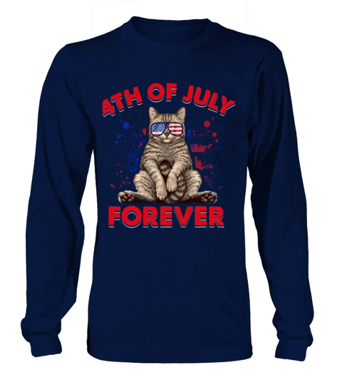 4th of july forever funny US cat with sunglasses Women's Long Sleeve