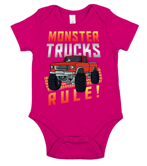 Retro Vintage Monster Trucks Rule Short Sleeve Baby One-Piece