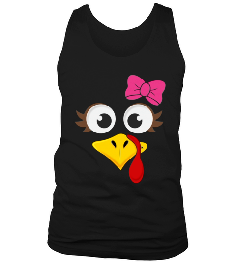 Funny Cute Turkey Face Girl Pink Bow Thanksgiving Men's Tank Top