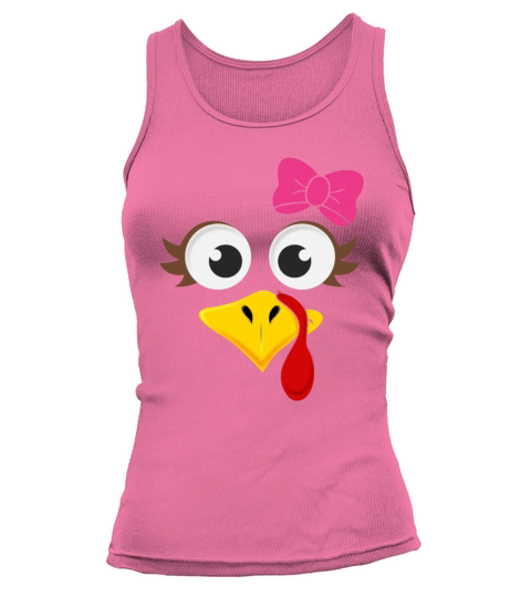 Funny Cute Turkey Face Girl Pink Bow Thanksgiving Women's Tank Top