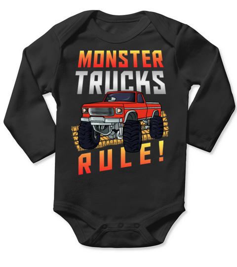 Retro Vintage Monster Trucks Rule Long Sleeve Baby One-Piece