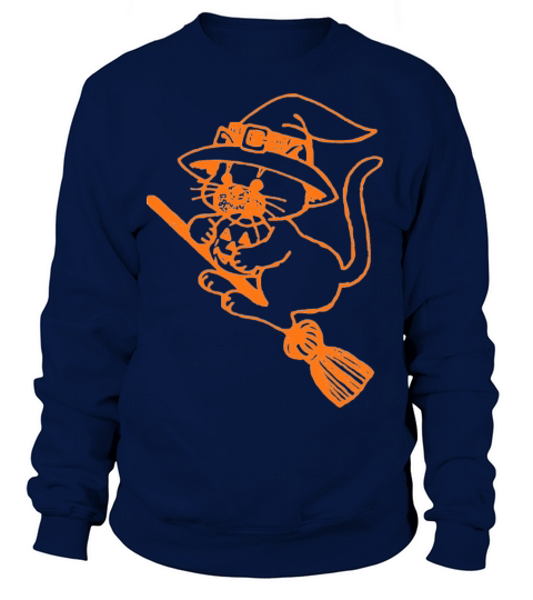 Halloween cat riding broom witch brrom witchy cat Women's Sweatshirt