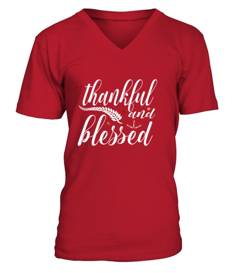 Cute Thankfull And Blessed Feather Leaves Gift Men's V-Neck T-shirt