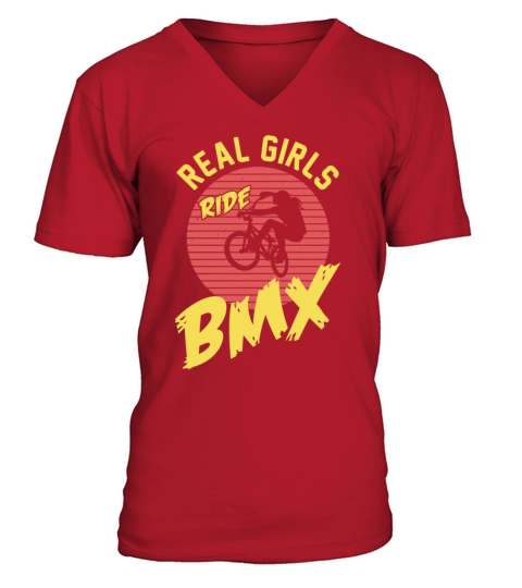 Girls Ride Bike BMX Vintage Mountain Biking Biker Men's V-Neck T-shirt