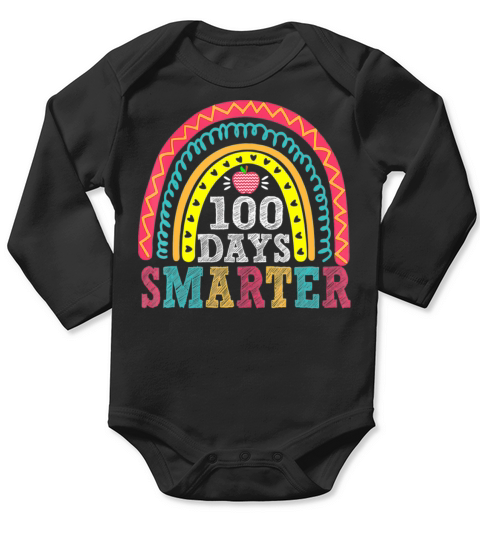 100 Days Smarter Happy 100th Day Of School Rainbow Long Sleeve Baby One-Piece