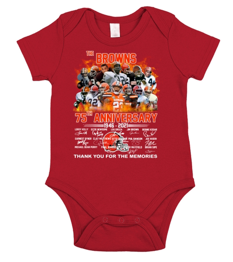 The Browns 75th Anniversary signatures thank you for the memories Short Sleeve Baby One-Piece