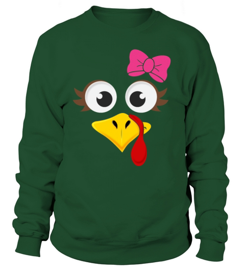 Funny Cute Turkey Face Girl Pink Bow Thanksgiving Women's Sweatshirt