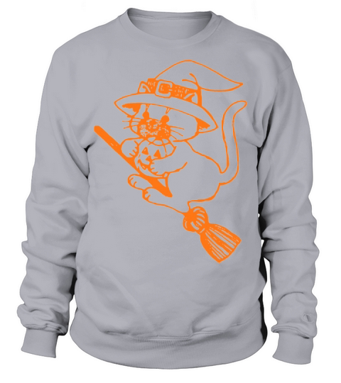Halloween cat riding broom witch brrom witchy cat Men's Sweatshirt
