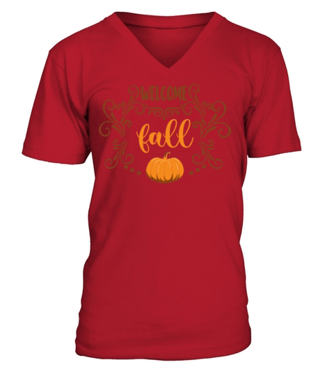 Welcome fall quote with decoration and pumpkin Men's V-Neck T-shirt