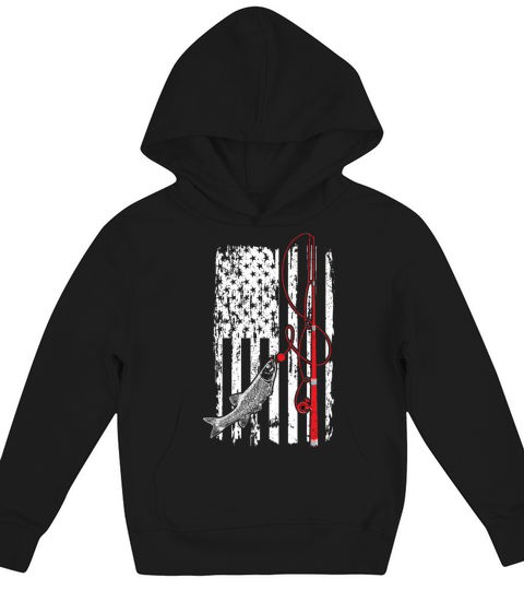 Vintage USA Flag Trout Fisherman Gift Patriotic Kids Hoodie
