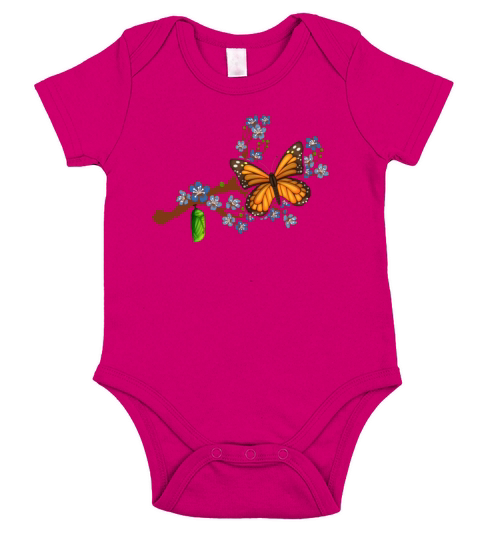 Monarch Butterfly And Cocoon On A Blue Cherry Short Sleeve Baby One-Piece