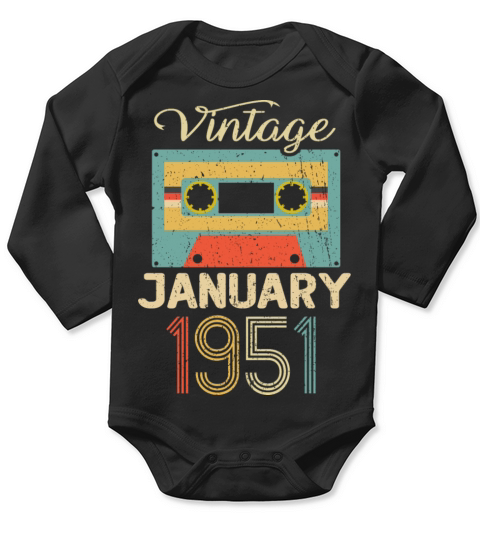 Vintage January 70 Year 1951 70th Birthday Gift Long Sleeve Baby One-Piece
