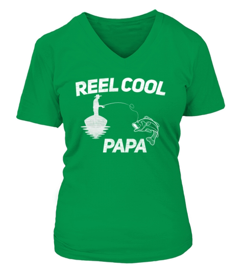 Fathers Day fishing graphic Gift Reel Cool Papa Women's V-Neck T-shirt