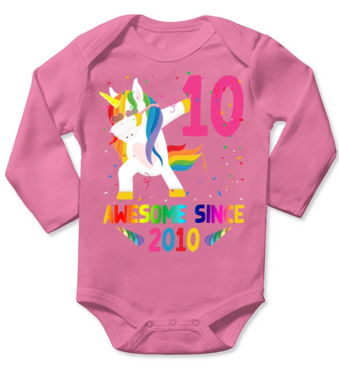 Awesome Since 2010 10 Years Old 10th Birthday Unic Long Sleeve Baby One-Piece