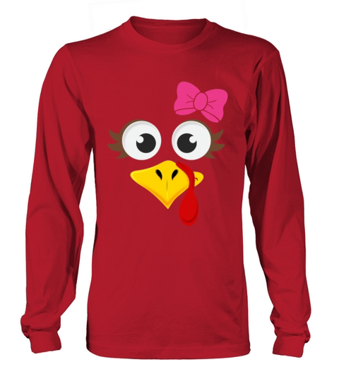 Funny Cute Turkey Face Girl Pink Bow Thanksgiving Women's Long Sleeve