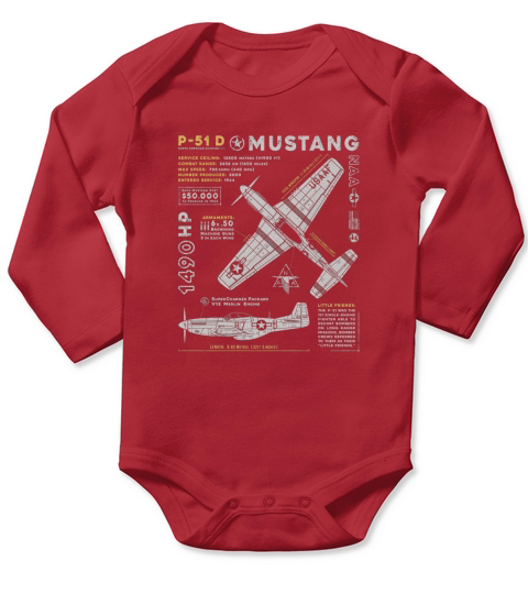 P51 Mustang North American Aviation Vintage Fighter Plane Long Sleeve Baby One-Piece