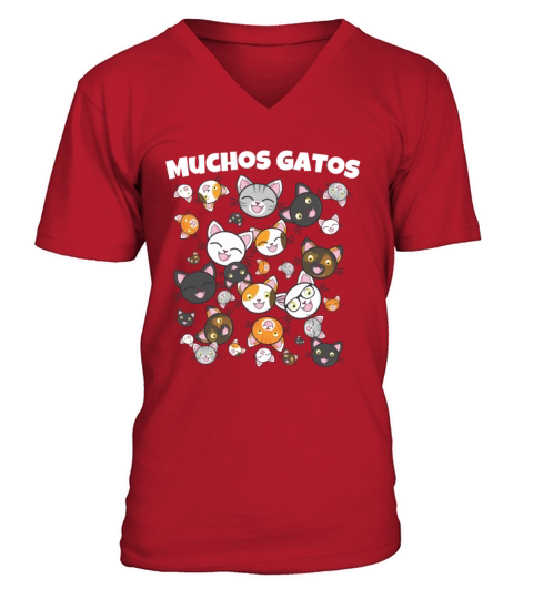 Muchos Gatos Funny Cat Face Shirt Men's V-Neck T-shirt