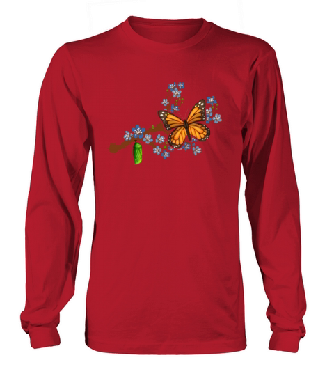Monarch Butterfly And Cocoon On A Blue Cherry Men's Long Sleeve