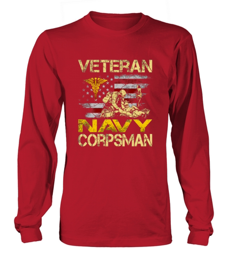 Proud Veteran Navy Corpsman Flag Vintage 4th of July Long sleeved Unisex