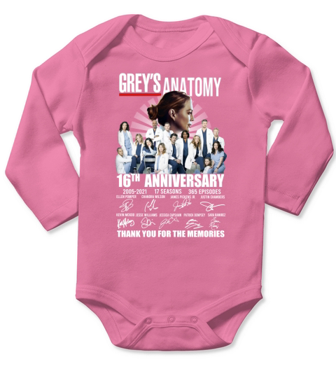 Greys Anatomy 16th anniversary thank you for the memories signatures Long Sleeve Baby One-Piece