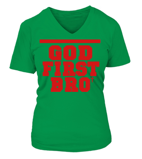 GOD FIRST BRO-By Crazy4tshirts Women's V-Neck T-shirt