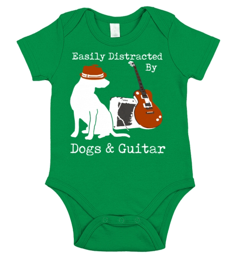 Easily Distracted By Dogs Guitar Short Sleeve Baby One-Piece