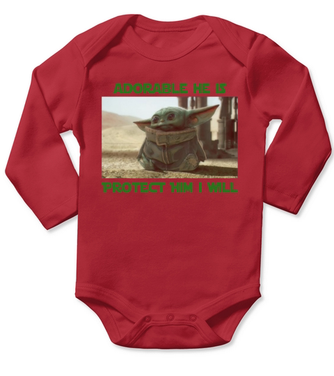 Baby Yoda adorable he is protect him i will The Mandalorian shirt Long Sleeve Baby One-Piece
