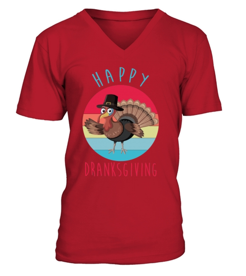 Vintage Happy Dranksgiving Drinksgiving Turkey Tha Men's V-Neck T-shirt