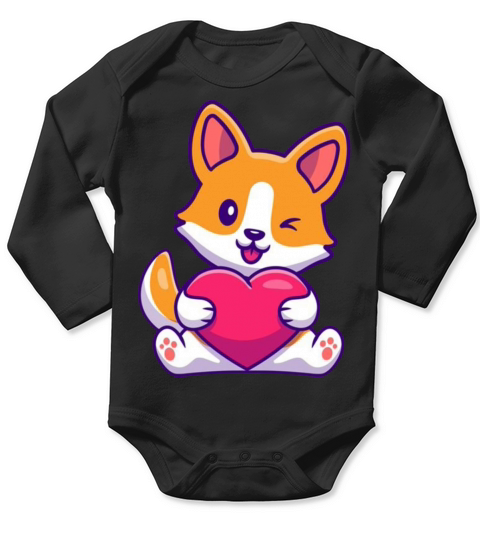 Cute Corgi Dog Holding Heart Long Sleeve Baby One-Piece
