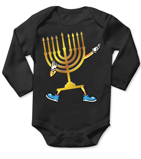 Dabbing Menorah Hanukkah Dancing Chanukah Kids Long Sleeve Baby One-Piece