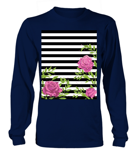 black and white stripes with pink roses Women's Long Sleeve