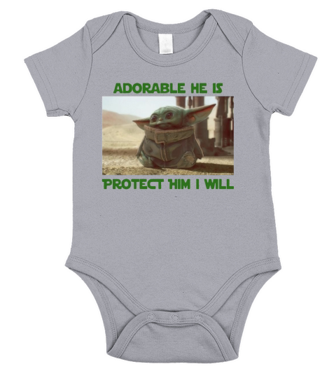 Baby Yoda adorable he is protect him i will The Mandalorian shirt Short Sleeve Baby One-Piece