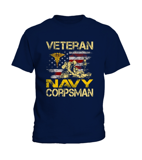 Proud Veteran Navy Corpsman Flag Vintage 4th of July Kids T-Shirt