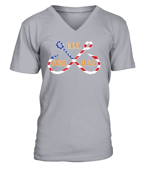 Vintage USA Flag Reel Cool DAD Fish Fishing Gift F Men's V-Neck T-shirt